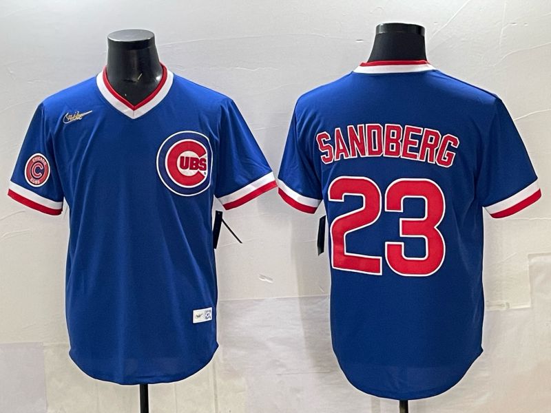 Men 2025 Chicago Cubs #23 Sandberg Blue Throwback Nike 2025 MLB Jersey 027->chicago cubs->MLB Jersey